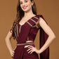Maroon Polyester Solid Ready to Wear Saree with stitched Blouse - Nita | Swadesiicart