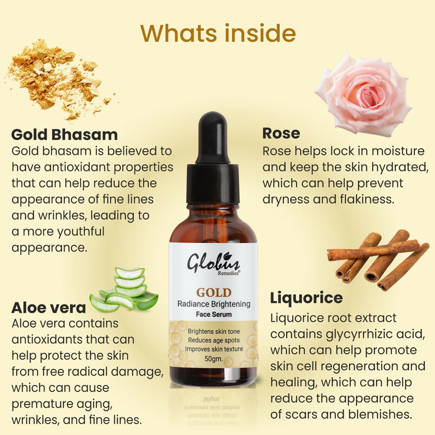 Globus Remedies Gold Radiance Anti Aging Face Serum, For Skin Lightening & Dark Spots Removal | Swadesiicart