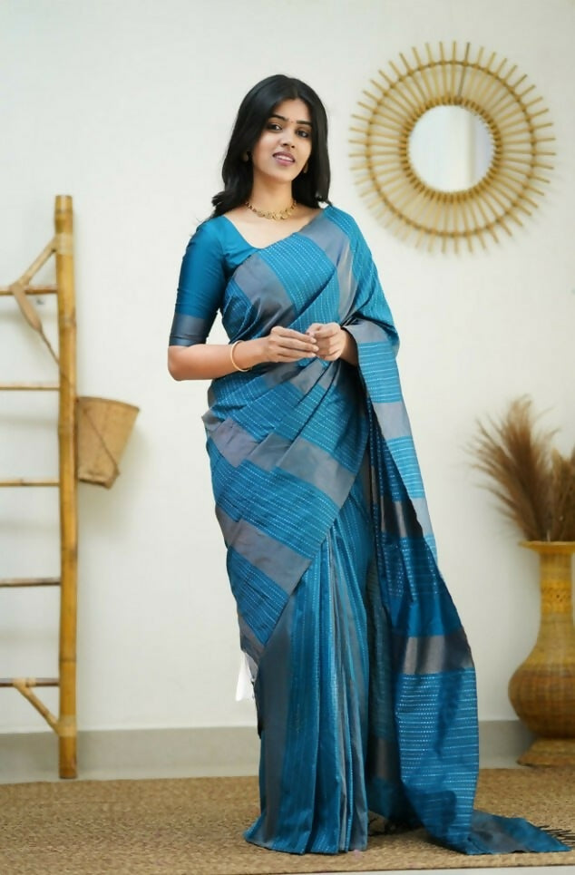 Partywear Designer Sky blue Banarasi Silk Fancy Saree - Starwalk | Swadesiicart