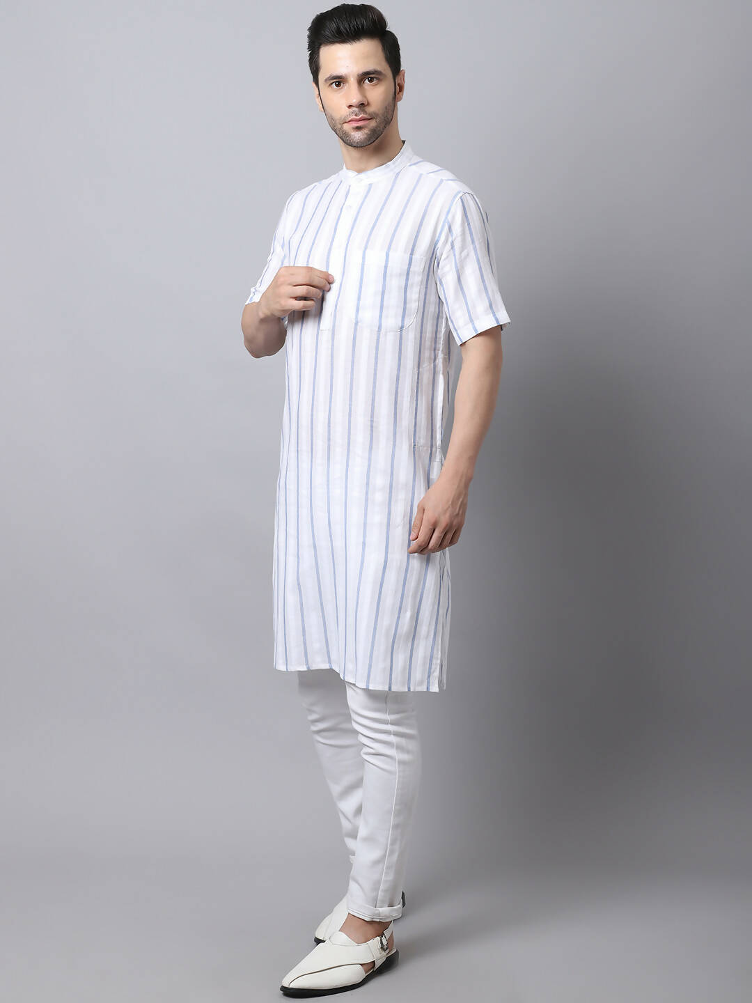Even Apparels Beige Pure Cotton Men's Kurta With Band Collar | Swadesiicart