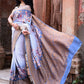 Joban Fashion Dusty Blue Crepe Chiffon Pure Handloom Banarasi Silk Saree | Swadesiicart