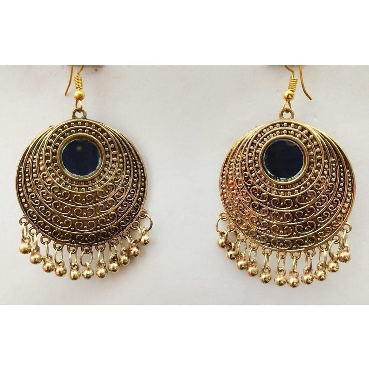 MS Fashion India Gold-Polished Traditional Bridal Party Mirror Chandbali Earrings | Swadesiicart