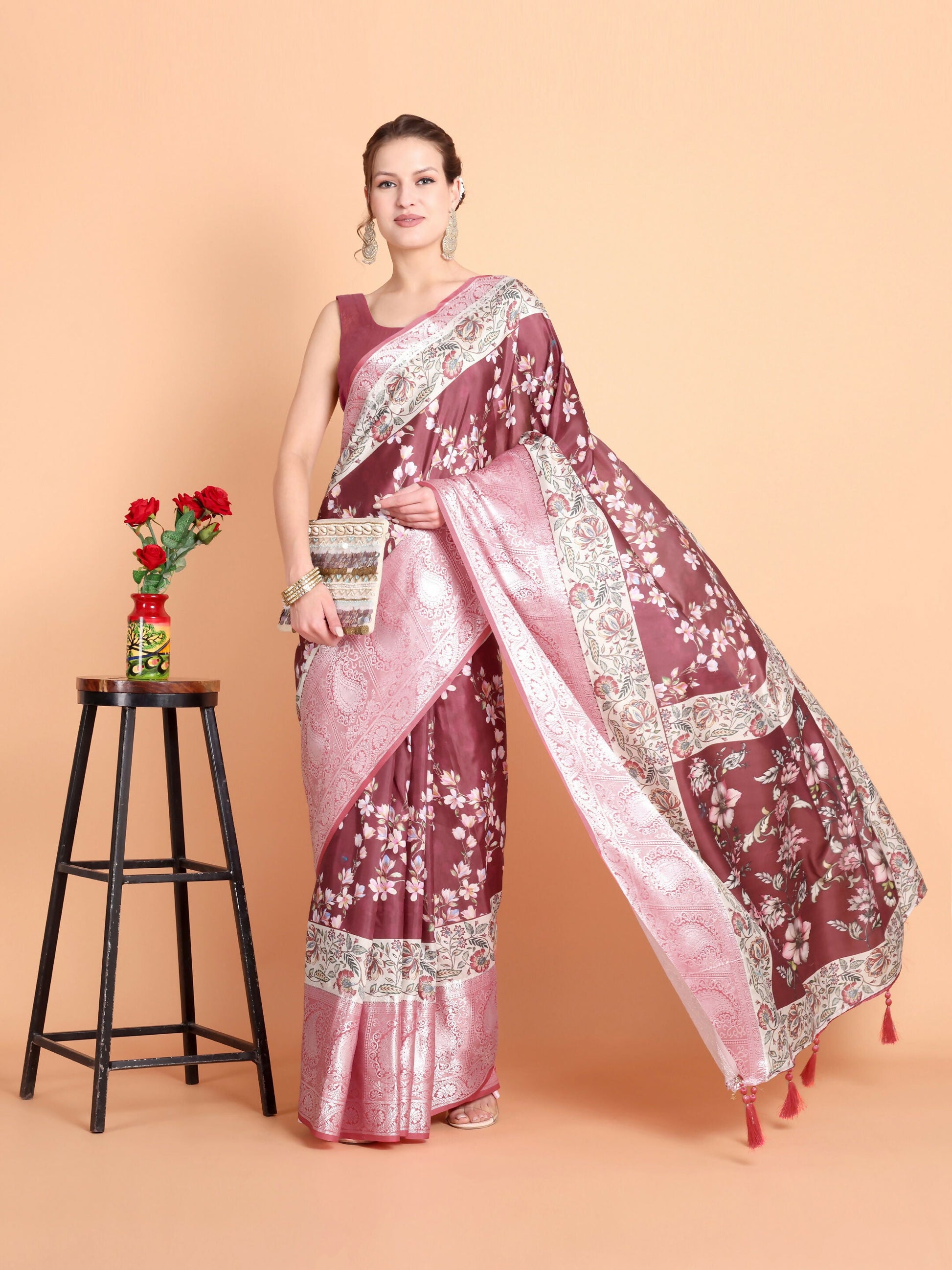 Vamsee Bhavi Maroon Georgette Saree - Swadesiicart