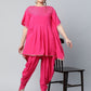 Ahalyaa Women Pink Crepe Glitter Printed Kurta with Dhoti Pants | Swadesiicart