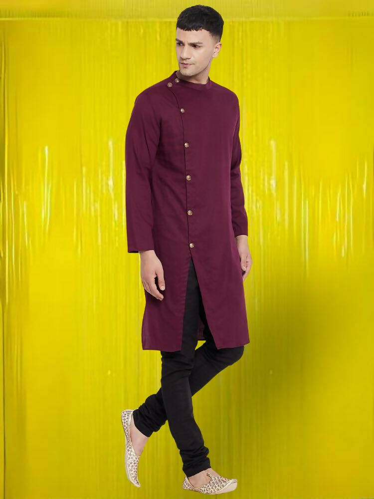 Even Apparels Pure Cotton Maroon Asymetrical Kurta - Maroon | Swadesiicart