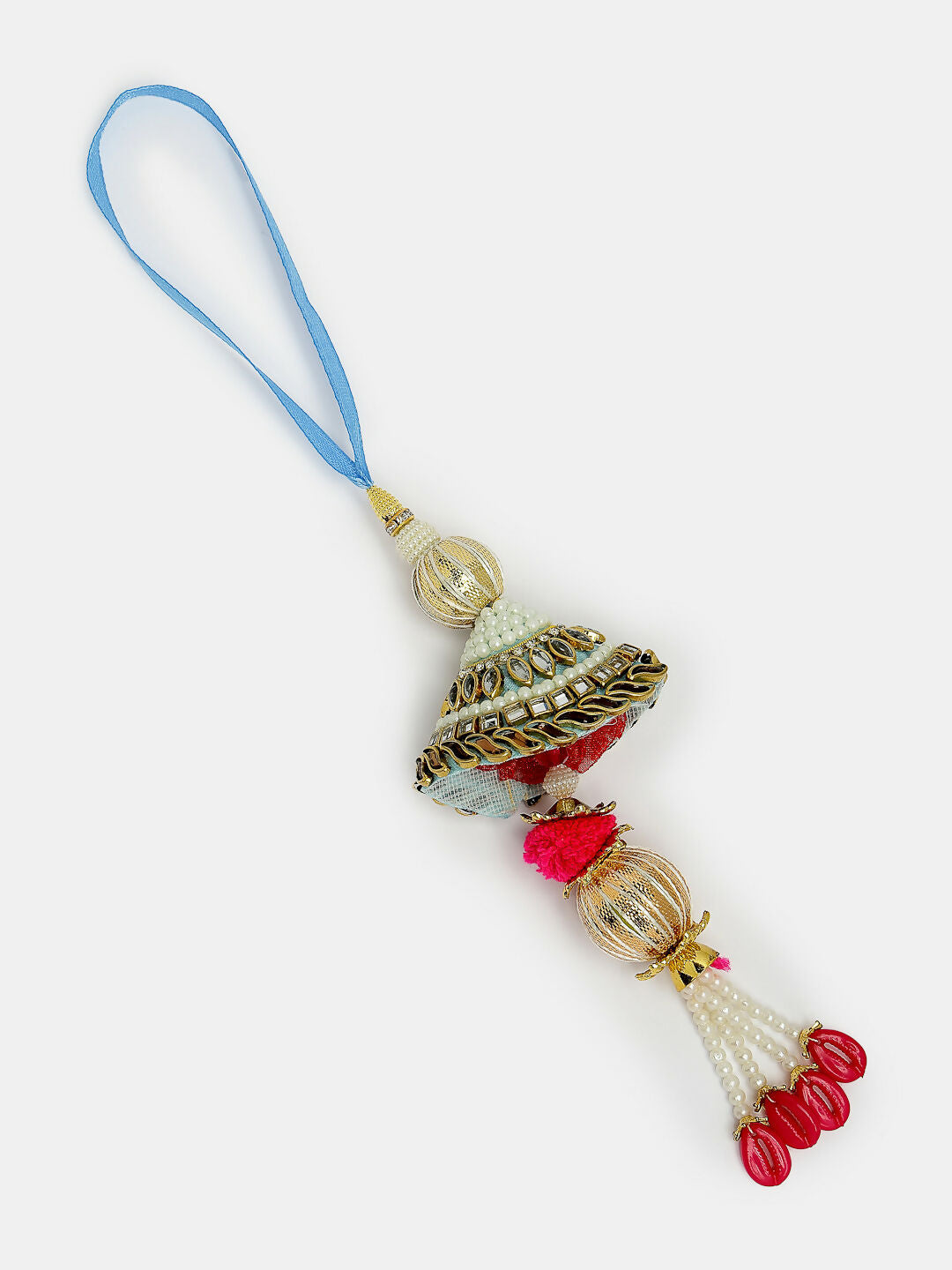 NVR Women & Men Set of 2 Blue Kundan-Studded & Beaded Bhaiya Bhabhi Rakhi With Roli Chawal & Chocolate | Swadesiicart