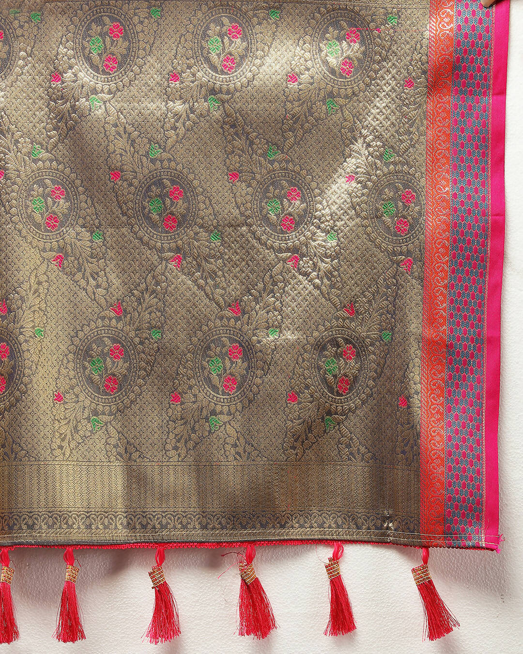 Lorenvalley Fashion Pink Kanjivaram Silk Woven Design with Zari Weaving Saree - Swadesiicart
