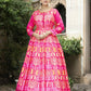 Wedding Designer Pink Soft Dola Silk Anarkali suit with Dupatta - Samanta - Swadesiicart
