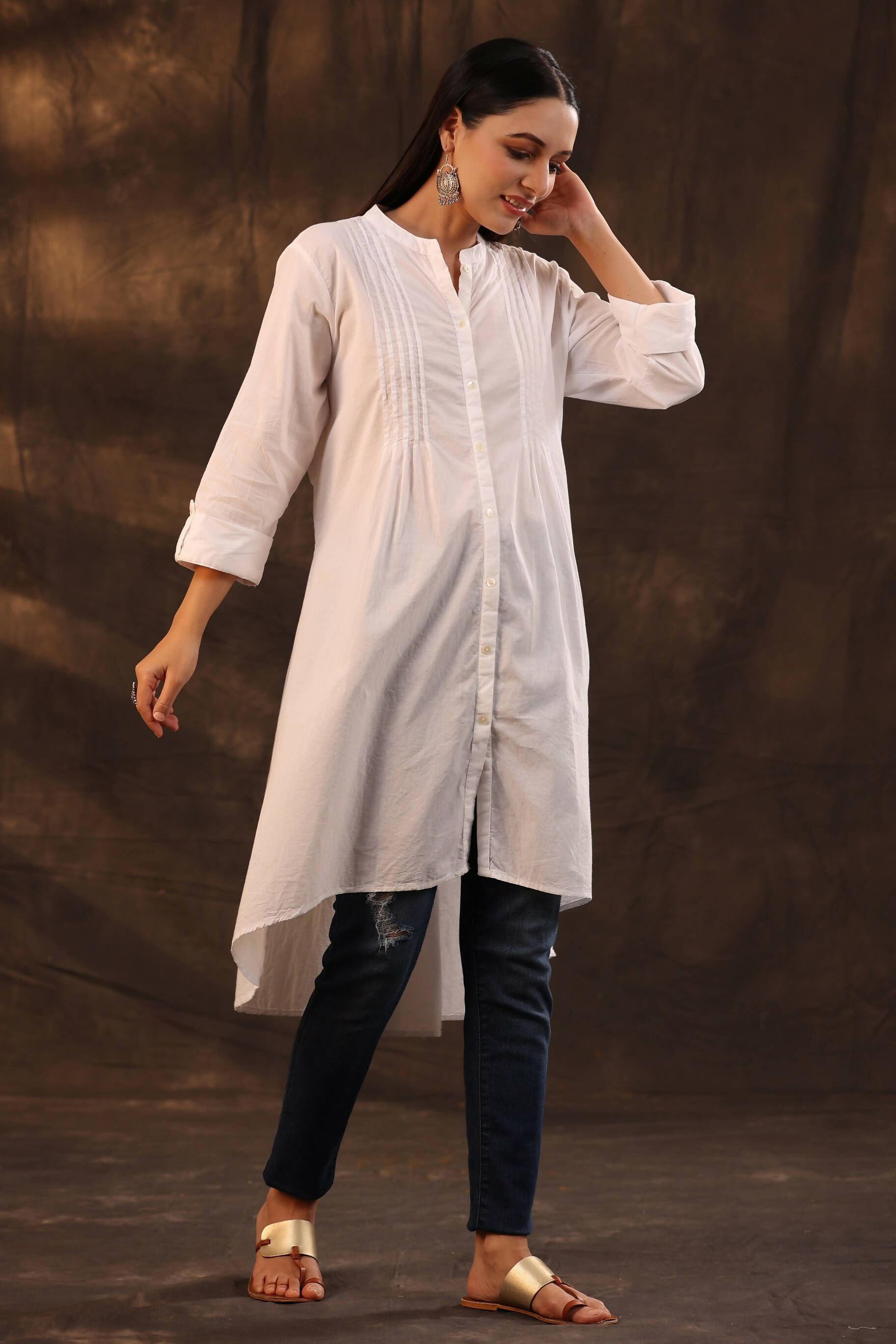 Juniper Women's White Cambric High-Low Tunic | Swadesiicart