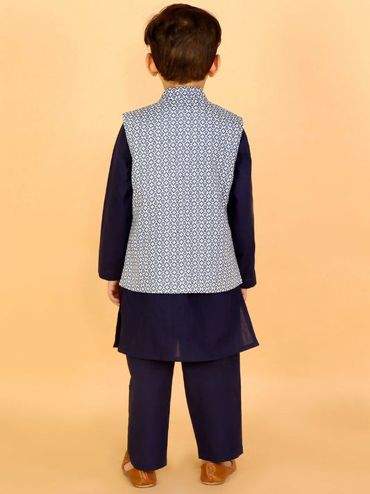 Lil Drama Boys Kurta pyjama with jacket set - Navy Blue | Swadesiicart