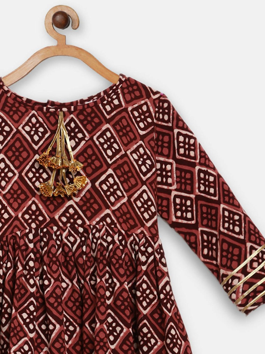 Ahalyaa Maroon Rayon Printed Kurta Palazzo Sets for Kids For Girls | Swadesiicart