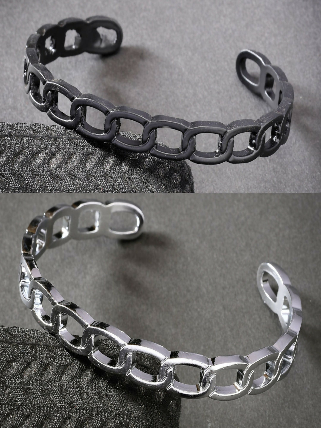 NVR Men's Set of 2 Silver & Black Rhodium-Plated Metal Cuff Bracelet - NR Retail-NVR