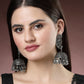 NVR Women's Silver-Plated Oxidised Dome Shaped Jhumka Earrings | Swadesiicart