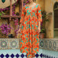Janasya Orange Cotton Floral Kurta & Bottom | Swadesiicart