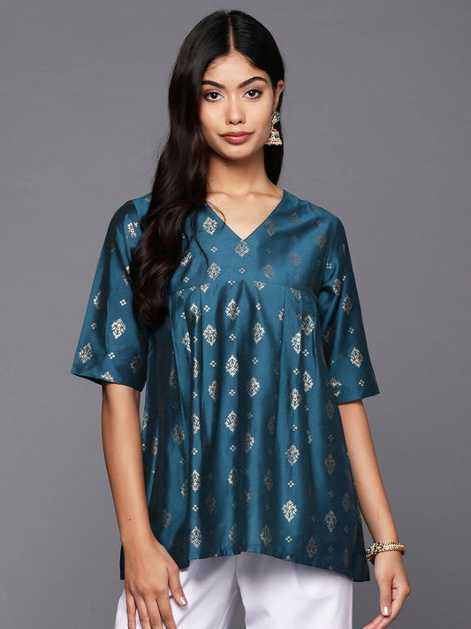 Ahalyaa Women's Traditional wear Tunic - Teal Blue | Swadesiicart