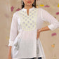 Juniper Women White Cotton Moss Embroidered A-Line Tunic | Swadesiicart