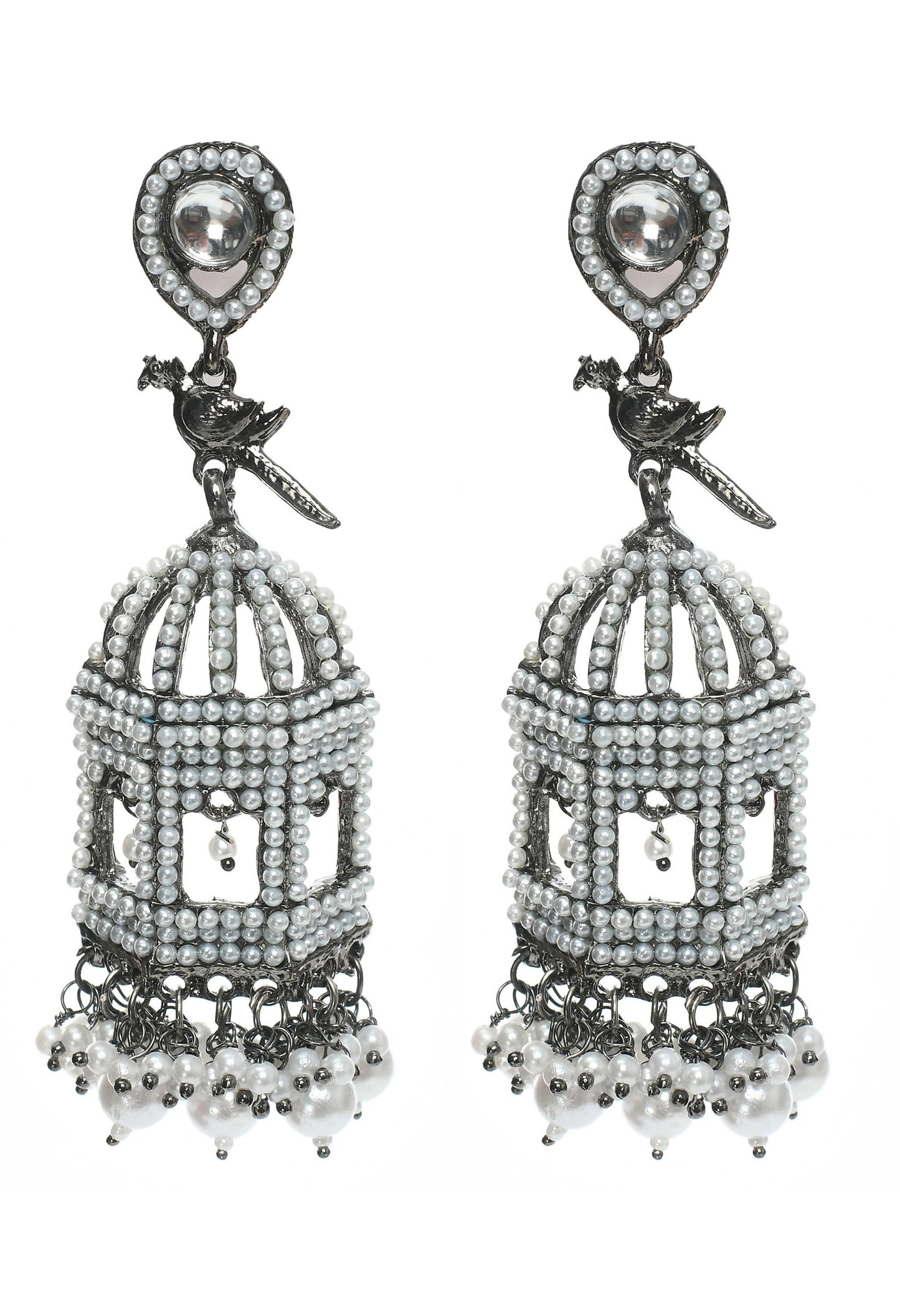 Mominos Fashion Johar Kamal Silver Color Bird Nest Earrings With Pearls - Mominos Fashion