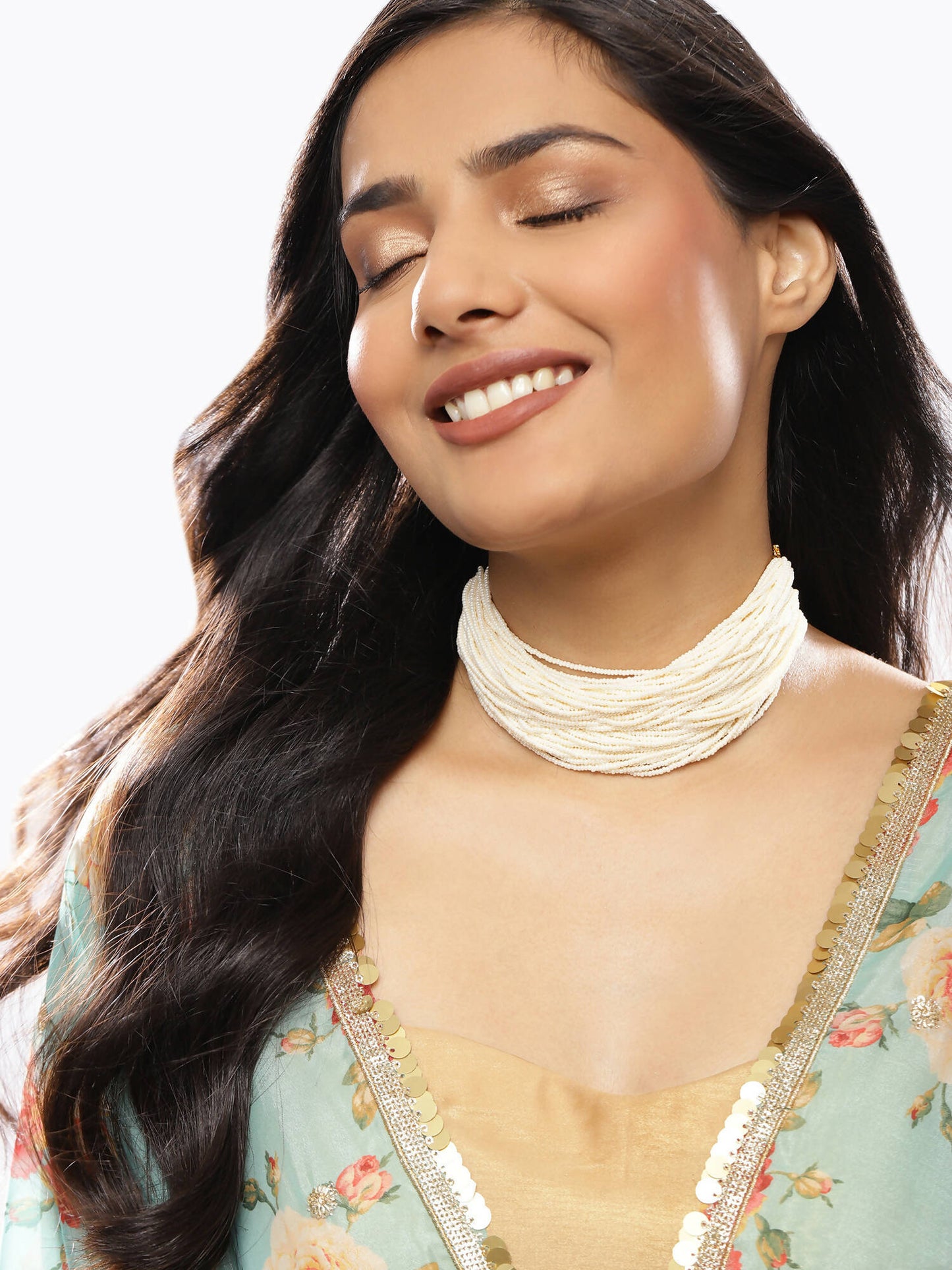 White Brass Gold-Polished Necklace - Ruby Raang | Swadesiicart