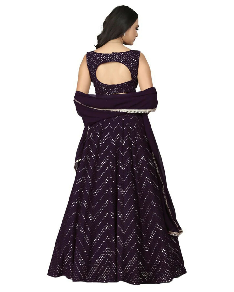 Jyoti Fashion Wine Thread with Sequence Embroidery Faux Georgette Lehenga Choli with Dupatta | Swadesiicart
