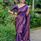 DEIANA'S Beautiful Designer Golden zari Soft Lichi Silk Saree - Purple - Swadesiicart