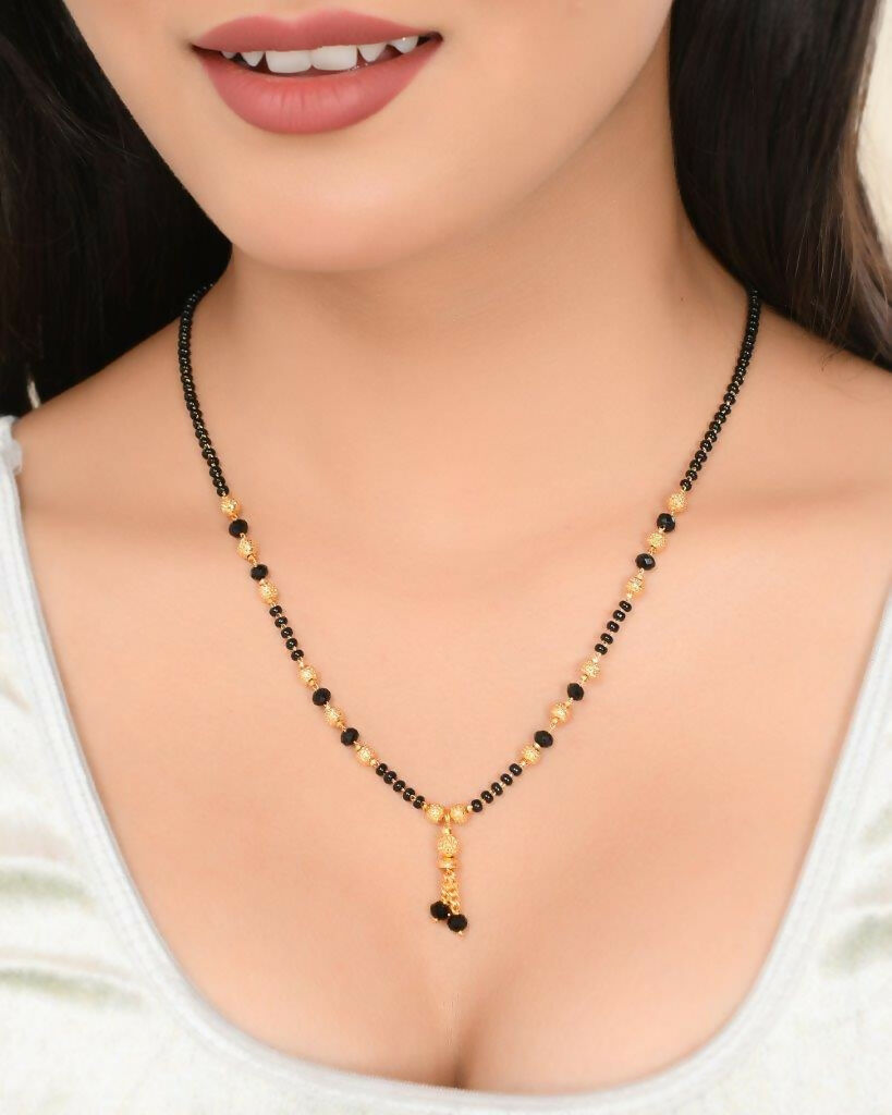 VOJ Gold-Polished Round Design Beaded Chain Mangalsutra - Swadesiicart