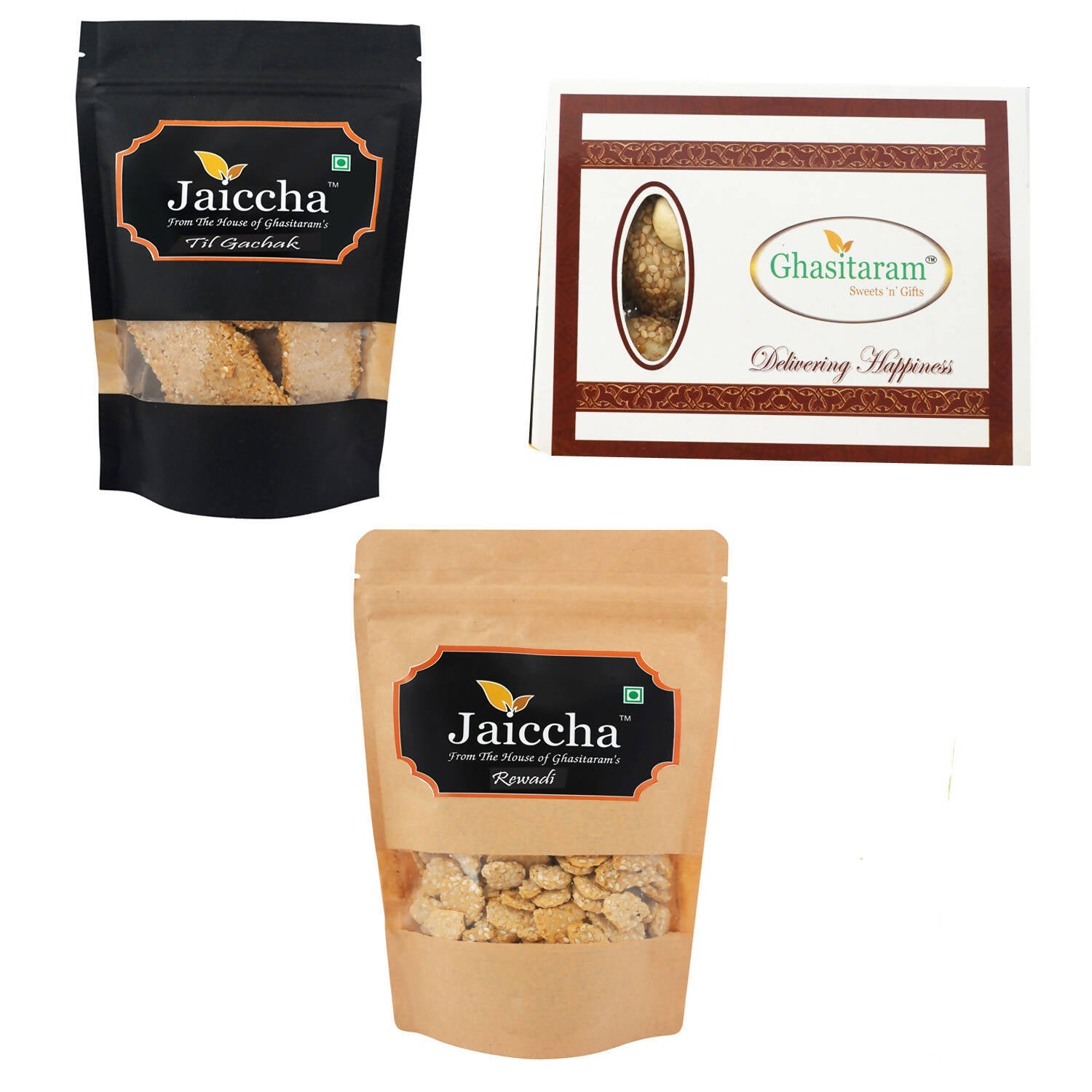 Ghasitaram Sankranti /Lohri Sweets Til Gachak, Gud Rewadi Pouches And MawacTil Laddoo(Bhuga) Box Combo | Swadesiicart
