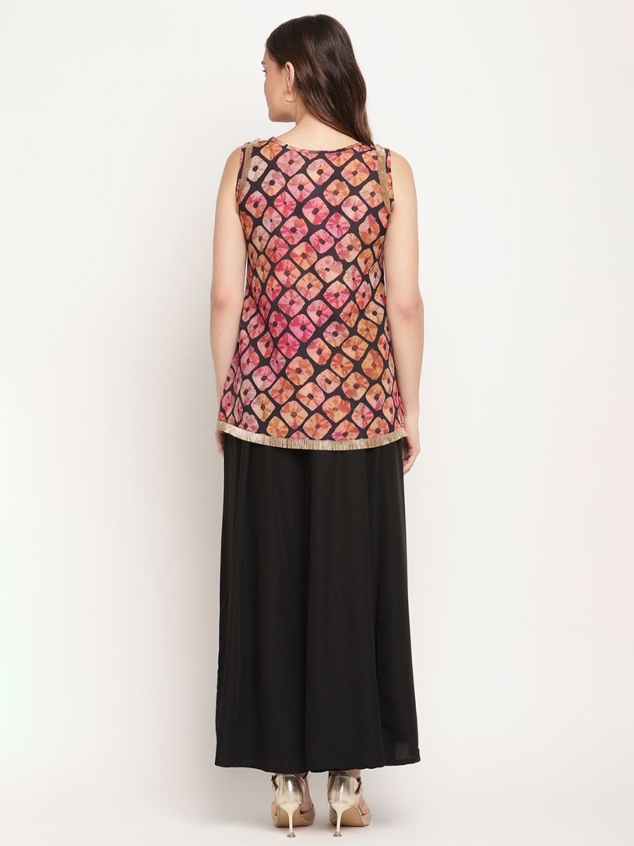 Ahalyaa Women's Black Crepe Digital Shibori Print Top Palazzo Set | Swadesiicart