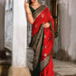 Joban Fashion Red Crepe Chiffon Pure Handloom Banarasi Silk Saree | Swadesiicart