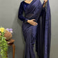 Vastranavya Dark Purple Rangoli Silk Swarovski work Ready to Wear Saree | Swadesiicart