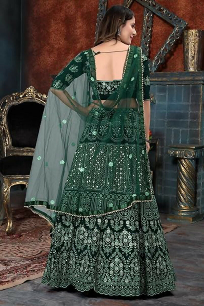 Jyoti Fashion Beautiful Bottle Green Faux Georgette 3MM Sequins with Thread & Jari Embroidery Lehenga Choli with Dupatta | Swadesiicart