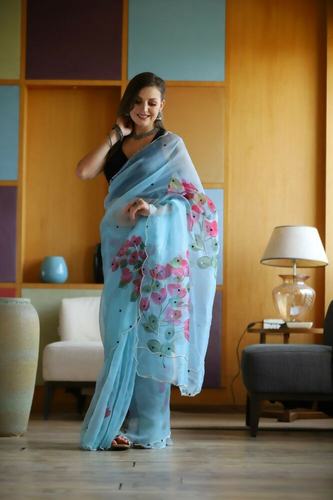 Vamsee Dhruti2 Sky Organza Saree - Swadesiicart