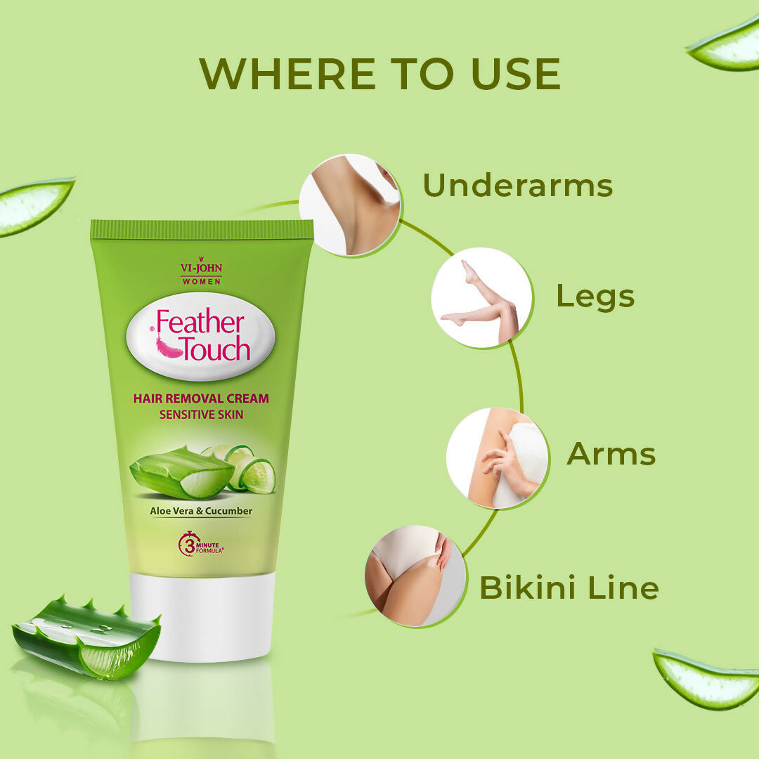 VI-JOHN Feather Touch Cucumber & Aloevera Hair Removal Cream for Women for Sensitive Skin Suitable for Legs, Underarms, Bikini Line, Arms | Swadesiicart