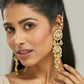 Nuyug 22 K Gold-Plated Elegant Kundan Studded & Pearl Beaded Crescent Shaped Kanauti Earrings | Swadesiicart