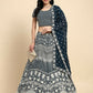 Blue Georgette Thread Embroidered Lehenga Choli with Dupatta - Tanya