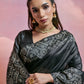 Vishnu Weaves Women's Black Handloom Raw Silk Woven Border Saree with Blouse - Swadesiicart