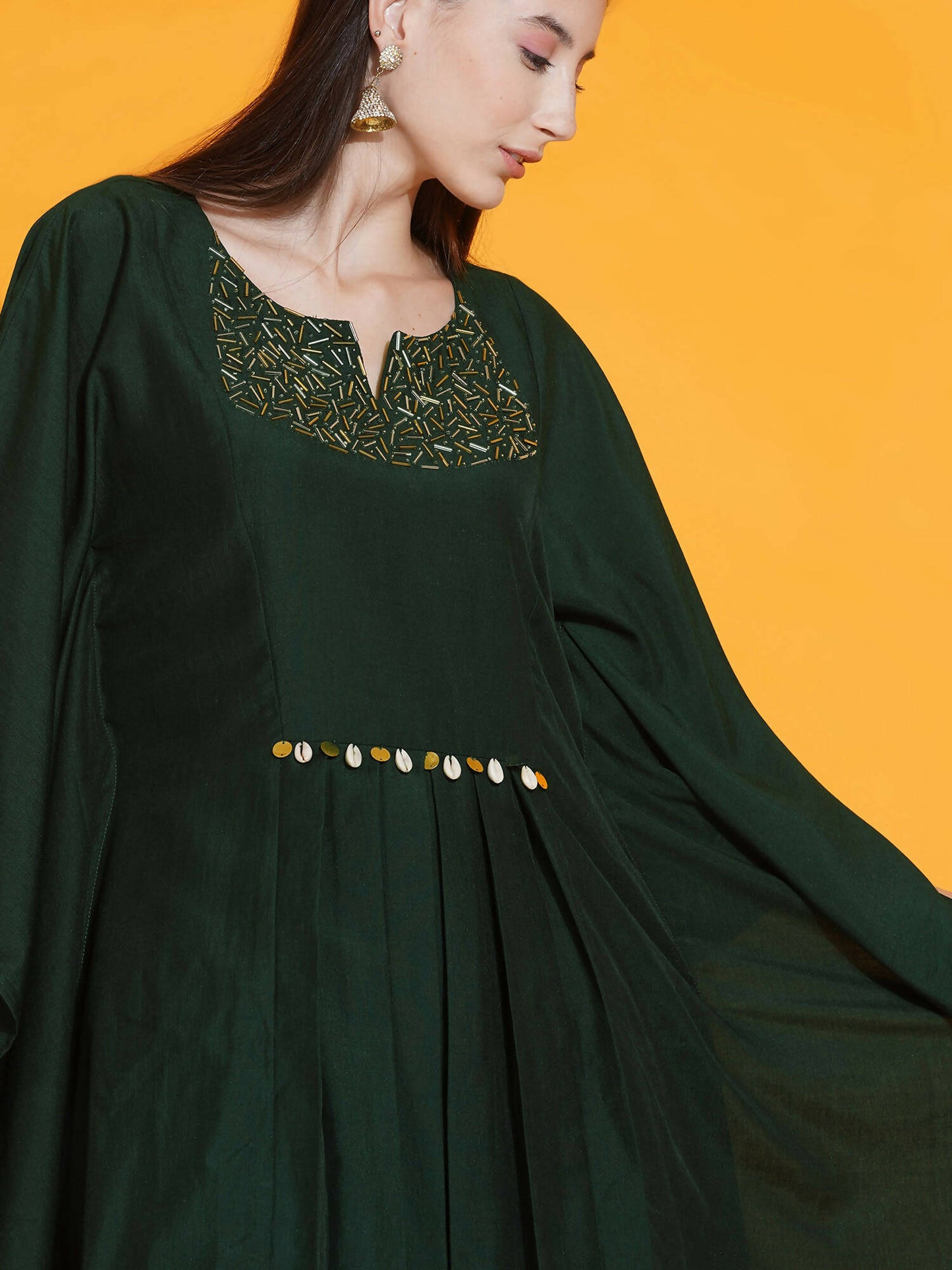 Women Republic Green Kaftan With Hand Embellishment And Dhoti Salwaar | Swadesiicart