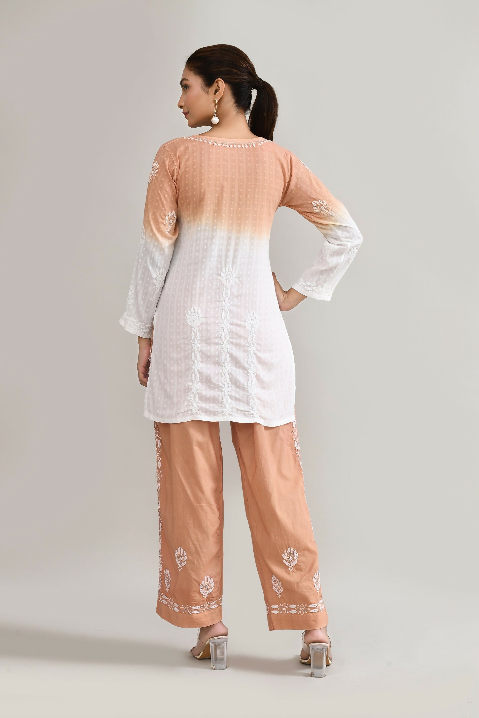 Joban Fashion Womens Cotton ChikanKari Brown Cord set - Swadesiicart