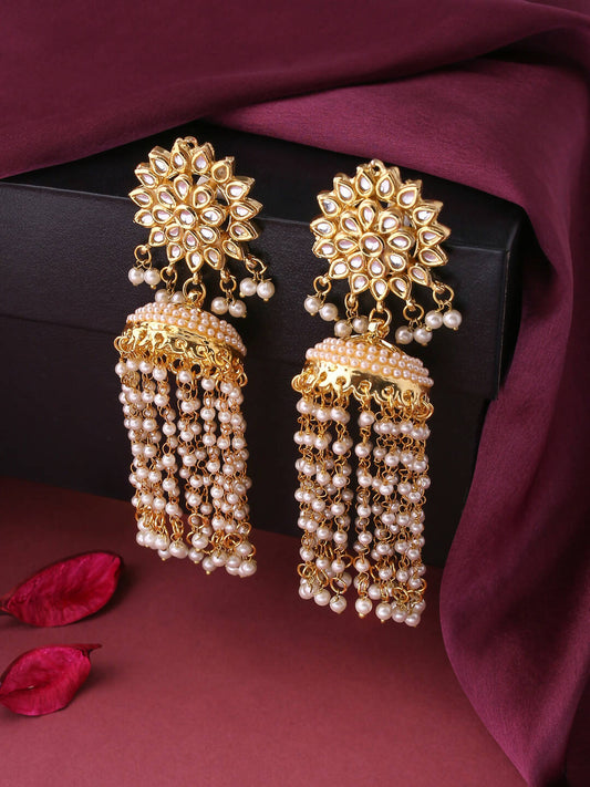 NVR Women Gold-Polished Contemporary Jhumkas Earrings | Swadesiicart