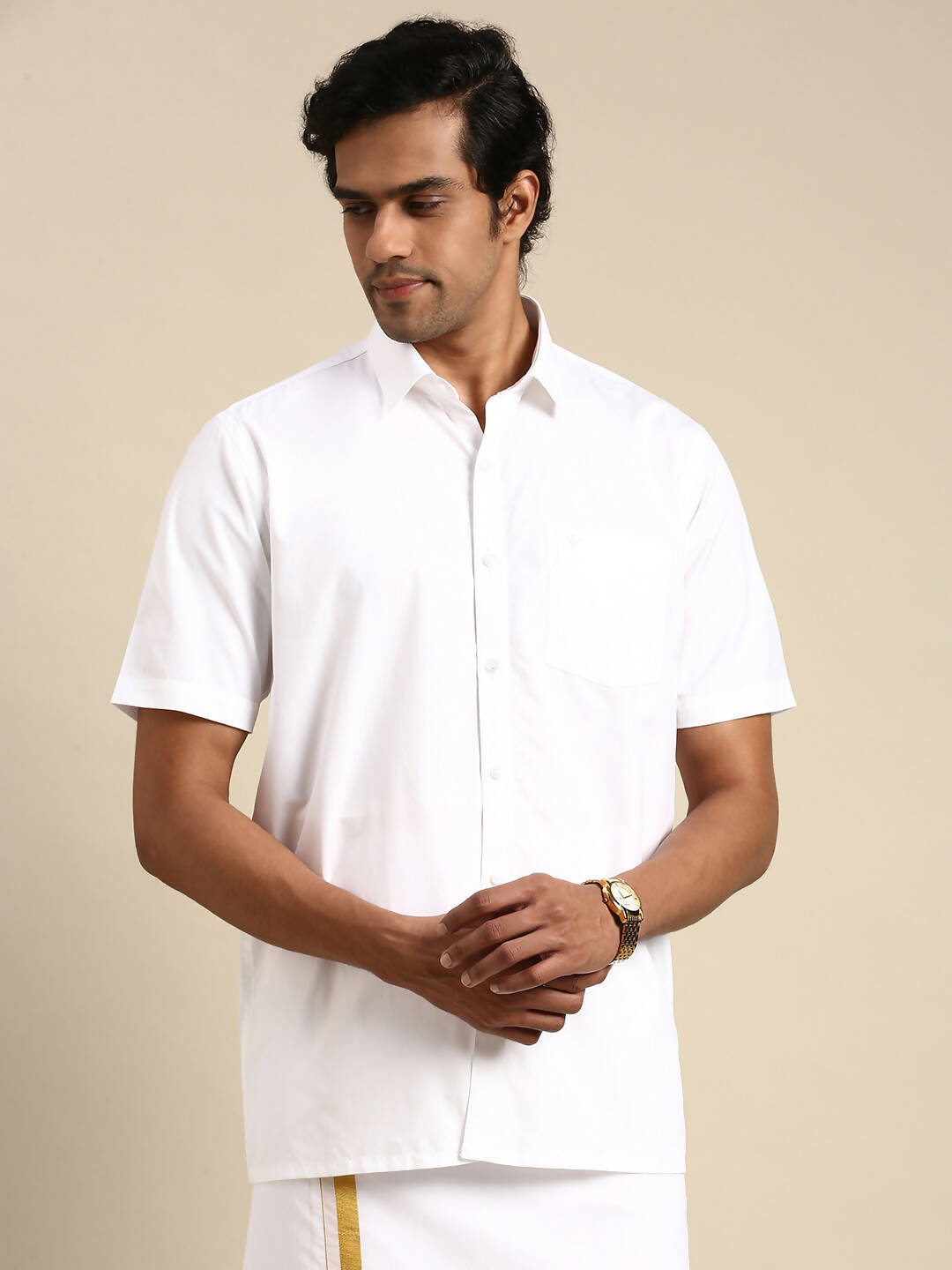 Ramraj Cotton Mens Half Sleeve Formal 100 % Cotton White Shirt | Swadesiicart