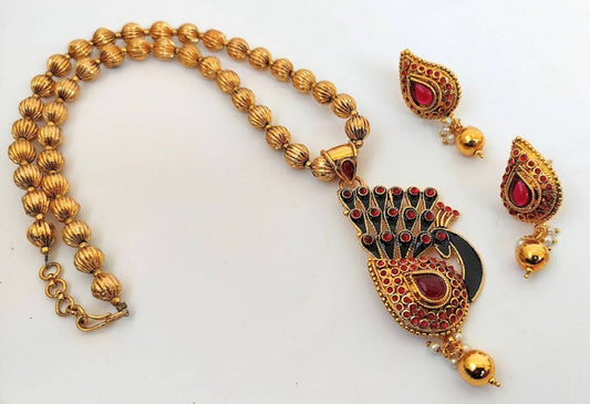 Pink Kemp Peacock Handmade Necklace Set - Mokshi Collections