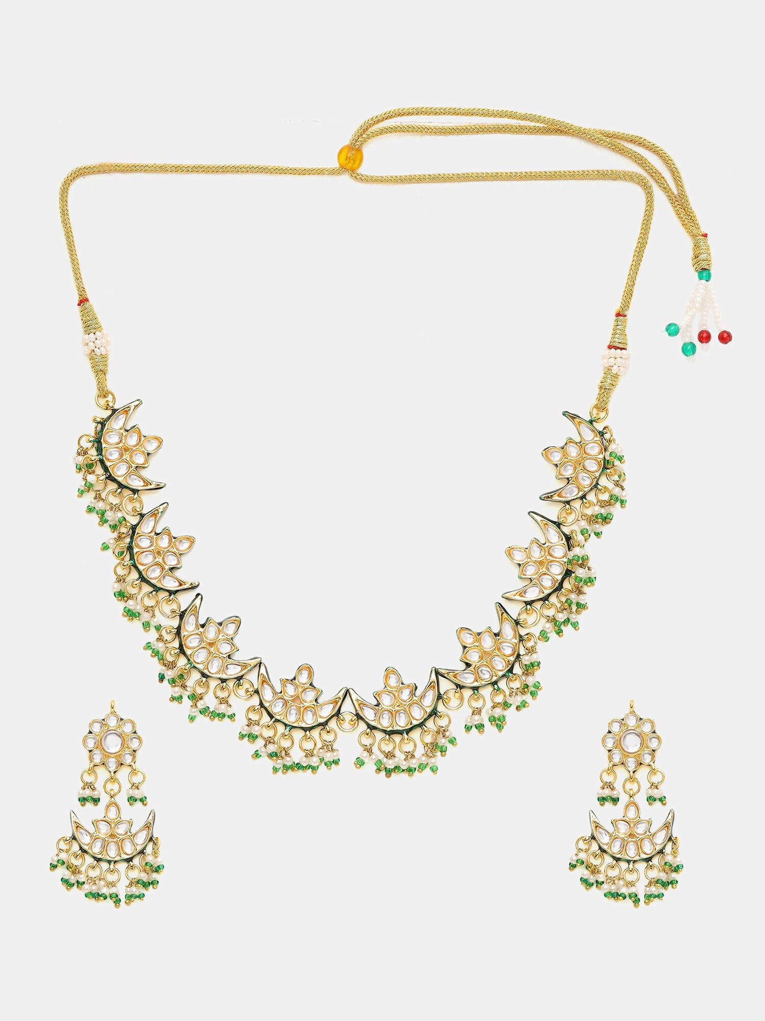 Ruby Raang Gold Polished Kundan Work Gold Half Moon Kundan Necklace With Earrings | Swadesiicart