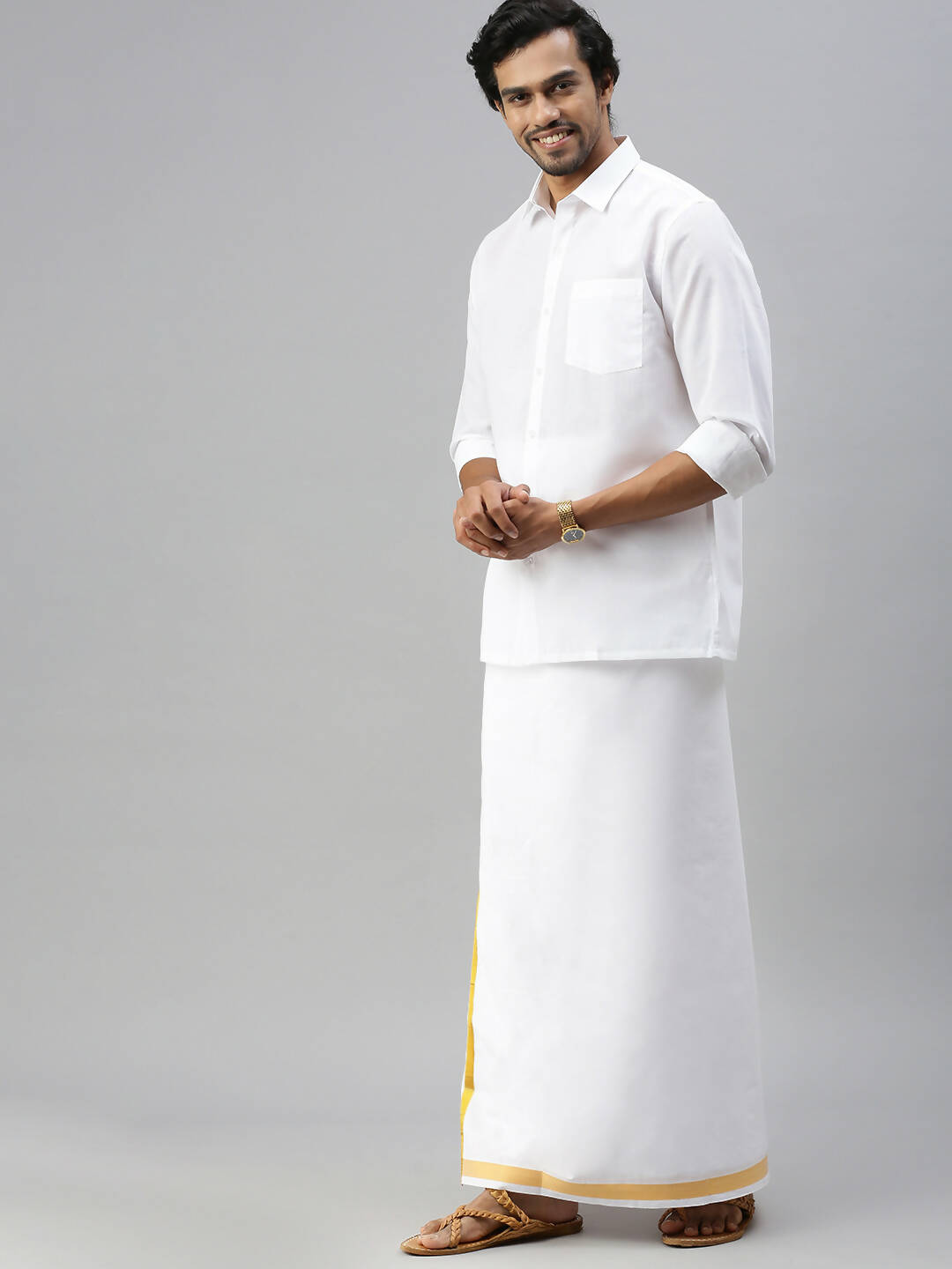 Ramraj Cotton Mens Full Sleeve Formal White Shirt | Swadesiicart