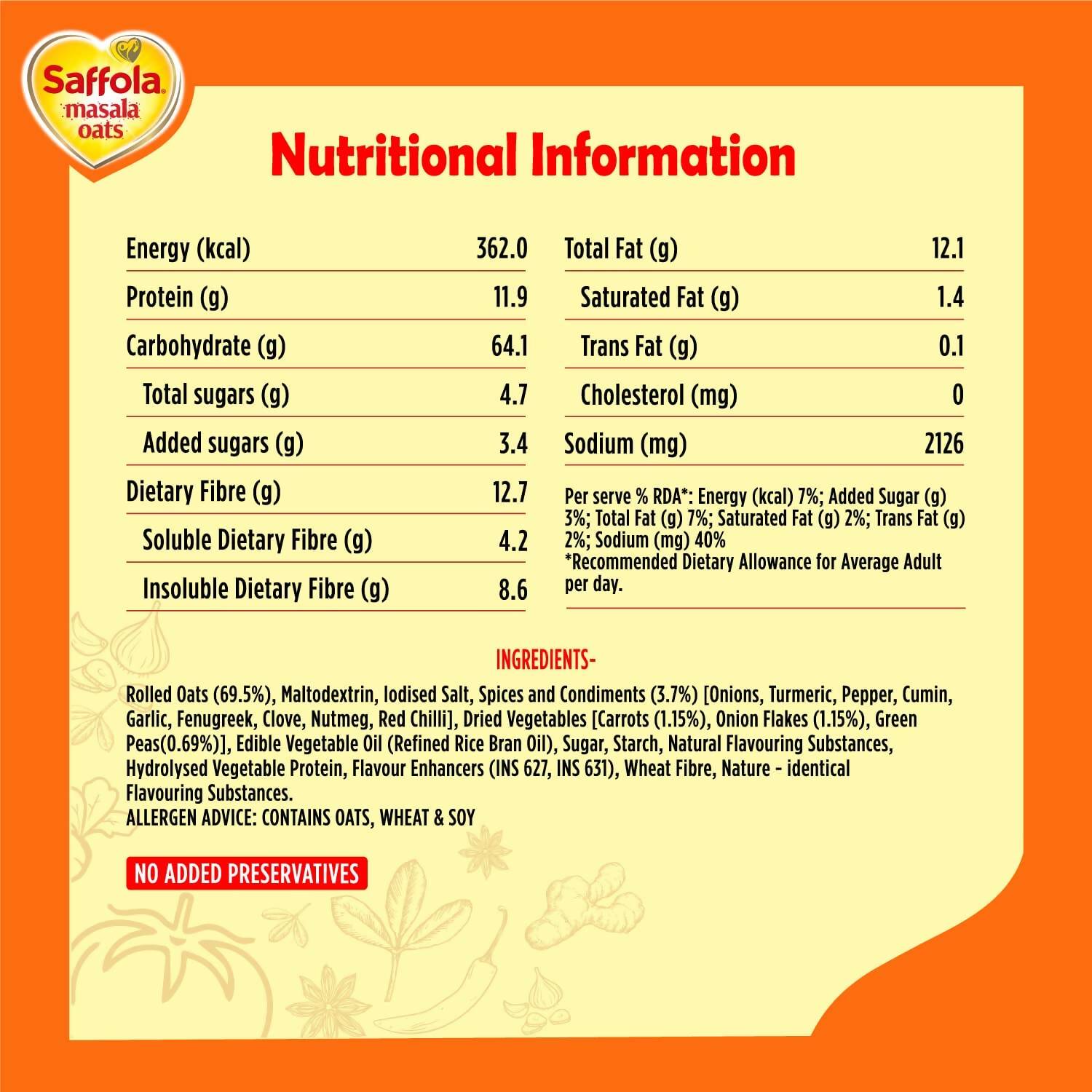 Saffola Masala Oats Classic Masala - Swadesiicart
