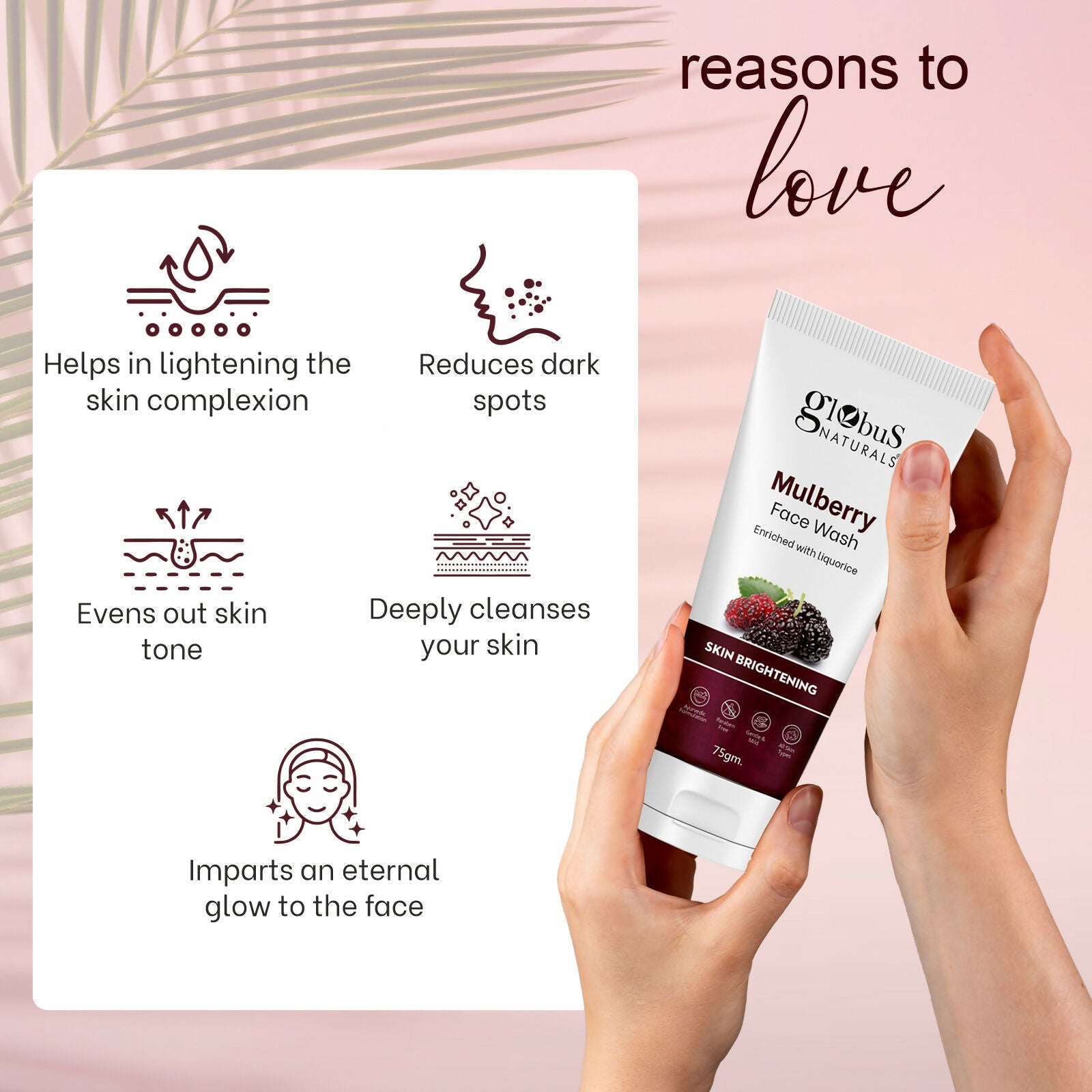 Globus Naturals Mulberry Fairness Face Wash, Suitable For All Skin Types | Swadesiicart
