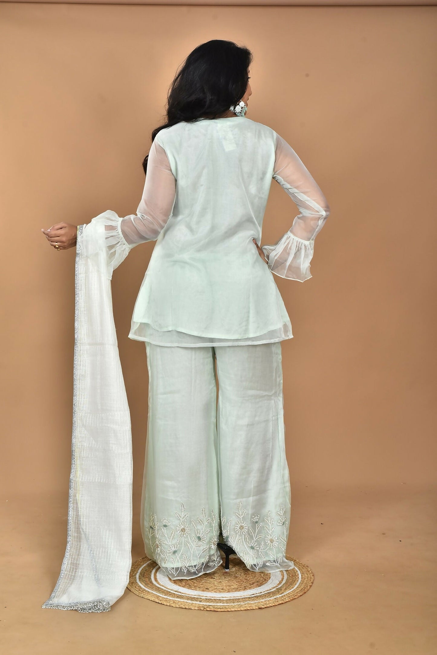 Morchari Women And Hand Embroidery Palazzo Set-Green - Swadesiicart