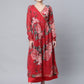 Ahalyaa Women Red Georgette Digital Floral Printed Kurta Palazzo Set - Swadesiicart