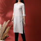 Anouk Striped Notch Neck Pure Cotton Straight Kurta - Swadesiicart