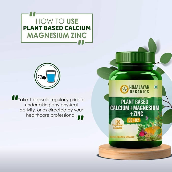 Himalayan Organics Plant Based Calcium + Magnesium + Zinc, D3+K2 Vegetarian Capsules | Swadesiicart