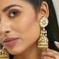 Nuyug 22K Gold-Plated Kundan Stone Studded & Pearl Beaded Dome Shaped Jhumkas | Swadesiicart