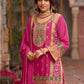 Anaita Rani-Pink Chinon Readymade Palazzo Suit with Codding Dori & Sequence Work